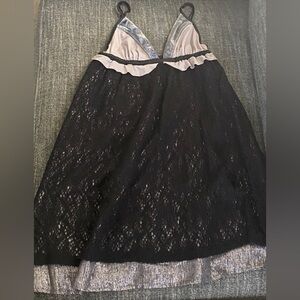 Vintage Free People Silver-Black Metallic Babydoll Style Slip Dress Layered 2